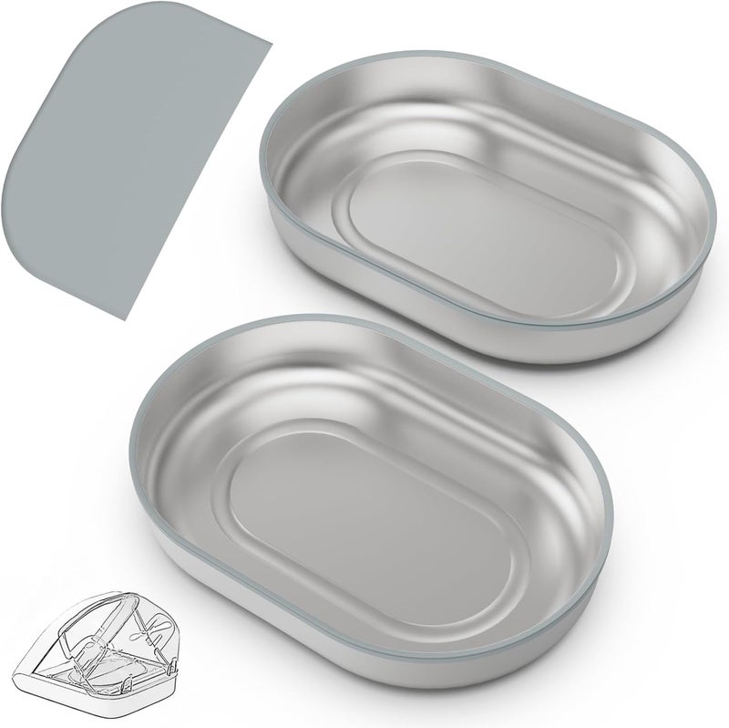 Baofum Stainless Steel Bowl for Automatic Microchip Cat Pet Feeder, Sealing Ring Design for Keeping Food Fresh and Reducing Odor, SUS 304, Easy to Clean, 2 Bowl & 1 Mat Set - Image 1